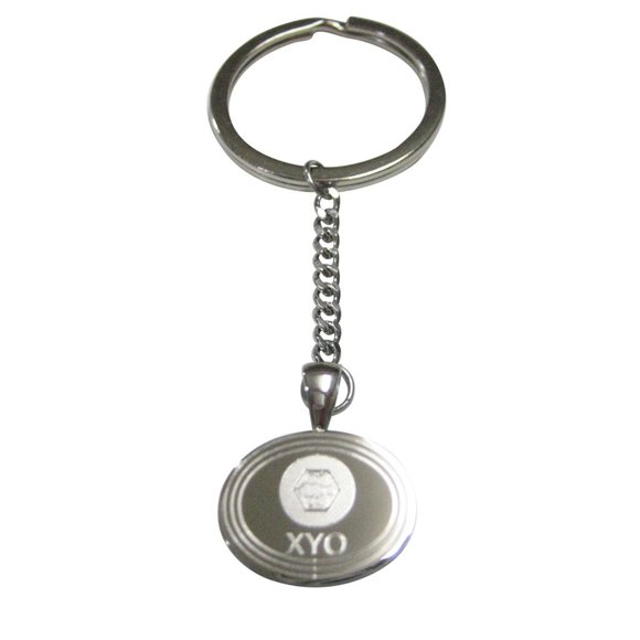 Silver Toned Oval Etched XYO Coin Cryptocurrency Blockchain Pendant Keychain - Picture 1 of 2